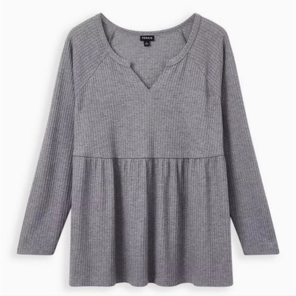 Torrid Waffle Knit V-Neck Babydoll Top - Picture 11 of 11